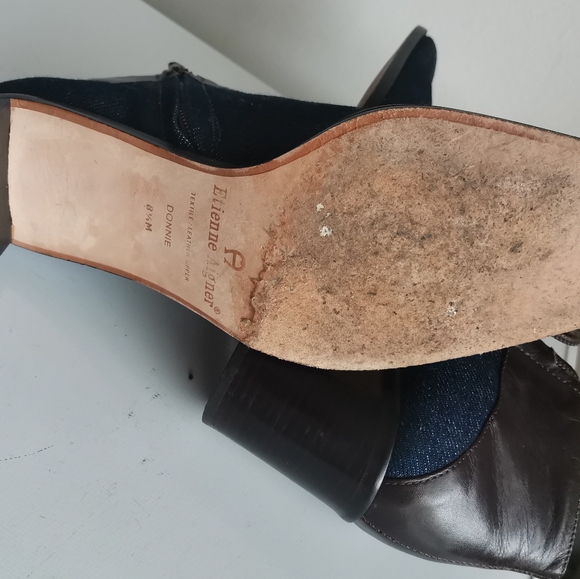 Etienne Aigner Ankle Boots Blue Denim Brown Leather Almond‎ Toe - Picture 4 of 6